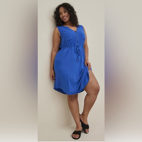 NWT Torrid MINI TEXTURED RAYON SHIRT DRESS - blue 3, 3x plus - Picture 4 of 5